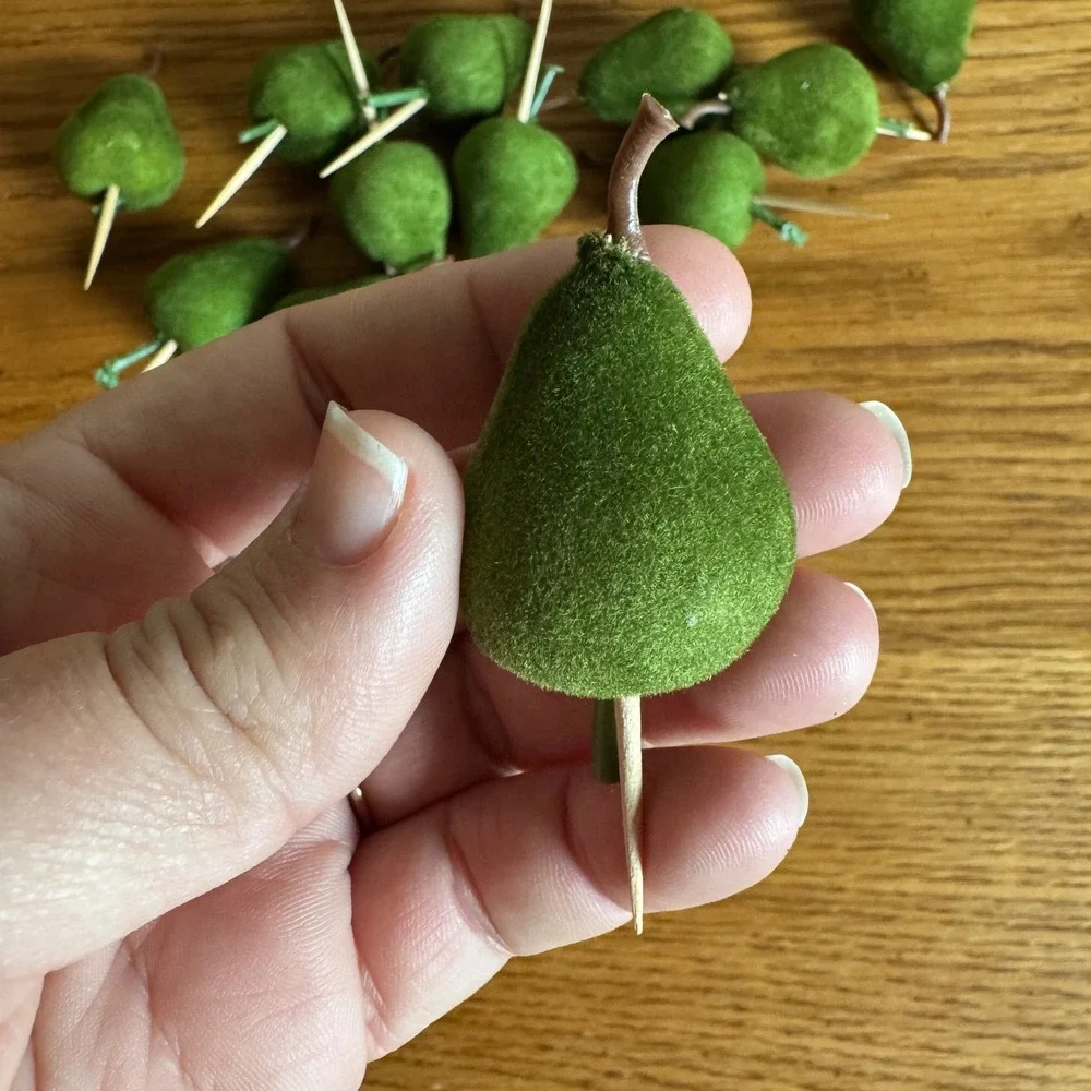 15 Green Faux Flocked Pear Picks‎ Floral Arrangement Accents Crafting Decor